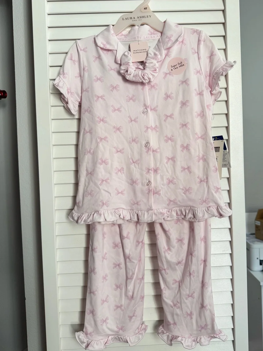 Laura Ashley Light Pink 3pcs Bow-Print Short-Sleeve Pajama Set Size 4